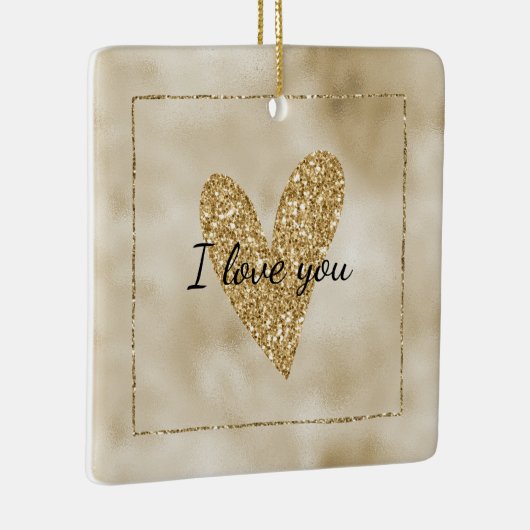 Gold Glitter Heart Keramisch Ornament (Rechts)