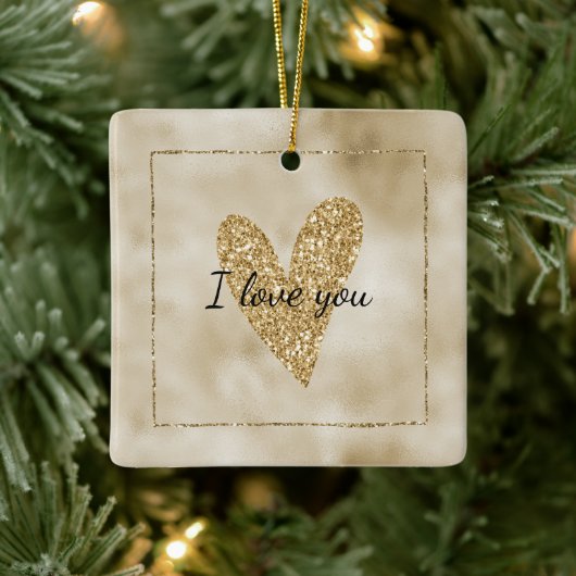 Gold Glitter Heart Keramisch Ornament (Boom)