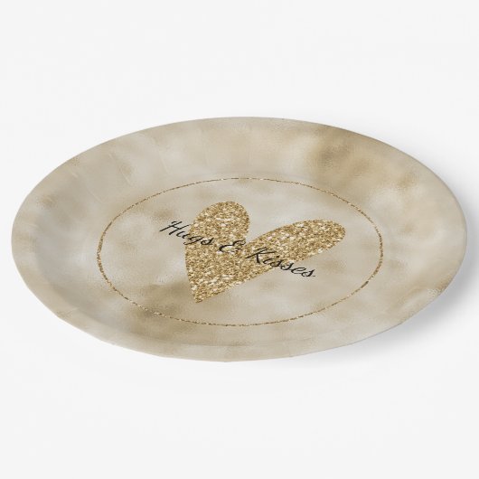 Gold Glitter Heart Papieren Bordje (Gekanteld)