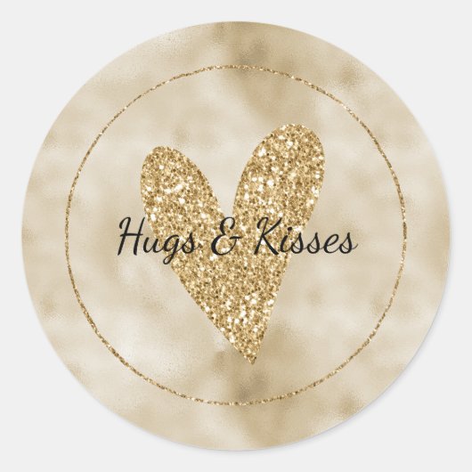 Gold Glitter Heart Ronde Sticker (Voorkant)