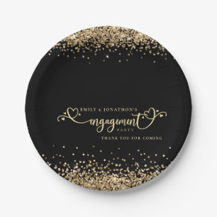 Gold Glitter Heart Script Black Verloving Bedankt Papieren Bordje