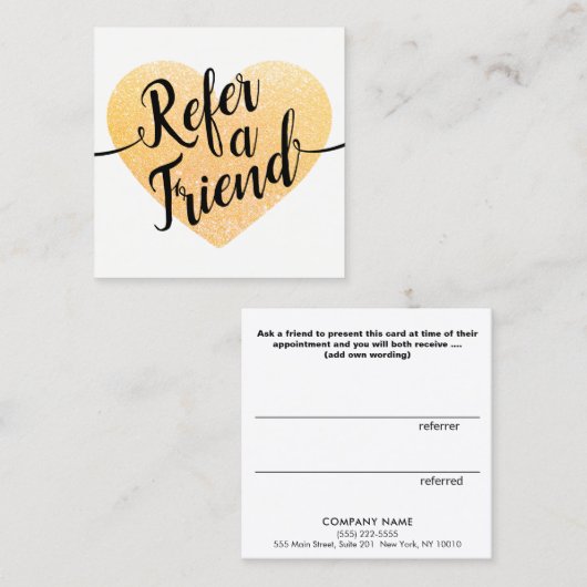 Gold Glitter Heart Script Calligraphy Reference Aanbevelingskaartje (Voorkant / Achterkant)