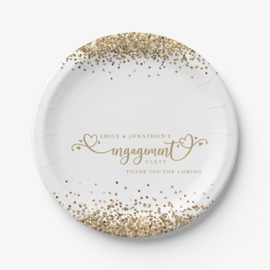 Gold Glitter Heart Script Names Verloving Bedankt Papieren Bordje (Voorkant)