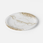 Gold Glitter Heart Script Names Verloving White Papieren Bordje (Gekanteld)