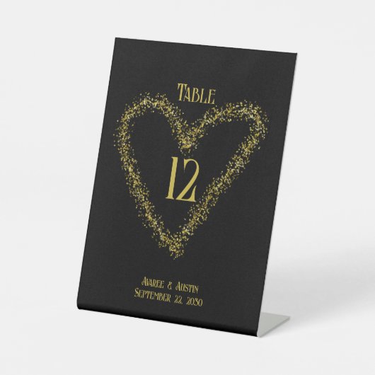 Gold Glitter Heart Shape-tablet Reclamebord Met Voetstuk (Voorkant)