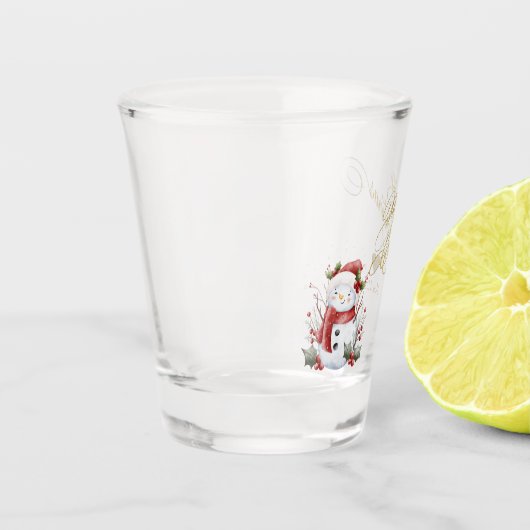 Gold Glitter Heart Snowman Shot Glas (Links)