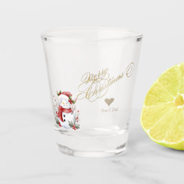 Gold Glitter Heart Snowman Shot Glas