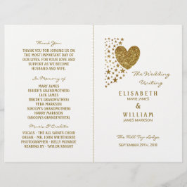 Gold Glitter Heart & Stars Wedding Bi-voudig Progr
