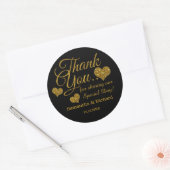 Gold Glitter Heart Thank You Wedding Favor Black  Ronde Sticker (Envelop)