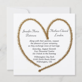 Gold Glitter Heart Wedding Invitation Kaart
