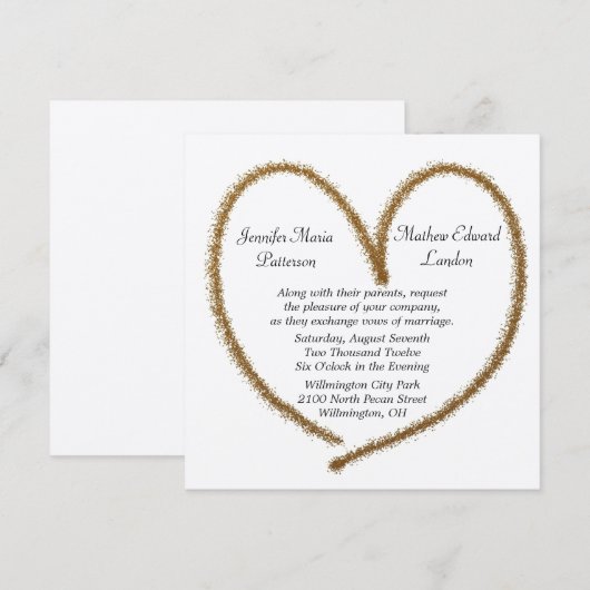 Gold Glitter Heart Wedding Invitation Kaart (Voorkant / Achterkant)