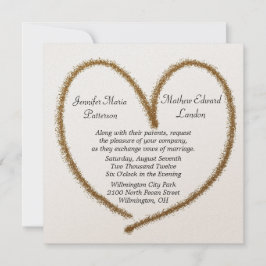 Gold Glitter Heart Wedding Invitation Kaart