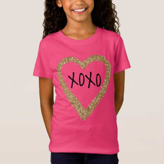 Gold Glitter Heart XOXO T-shirt (Voorkant)