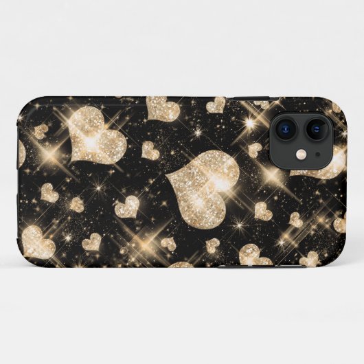 Gold Glitter Hearts Case-Mate iPhone Case (Achterkant (horizontaal))