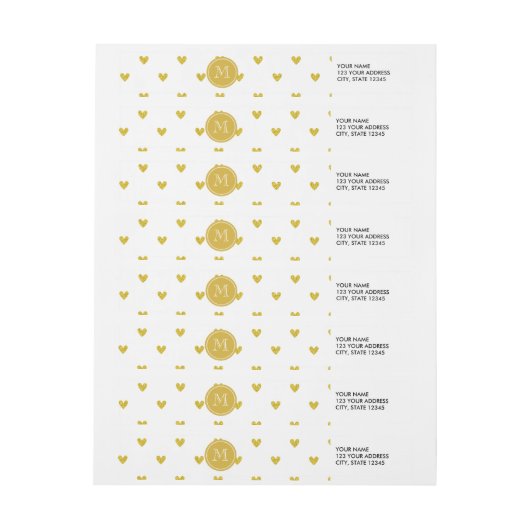 Gold Glitter Hearts met Monogram (Vel)