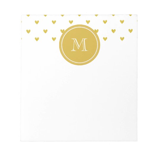 Gold Glitter Hearts met Monogram Notitieblok (Voorkant)