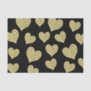 Gold Glitter Hearts op zwart Tissuepapier