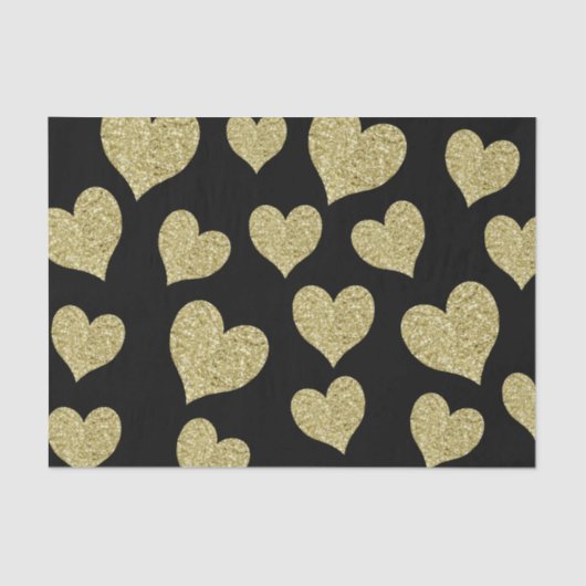 Gold Glitter Hearts op zwart Tissuepapier (Voorkant)