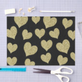 Gold Glitter Hearts op zwart Tissuepapier (Craft)