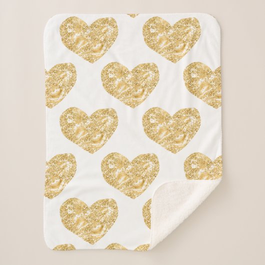 Gold Glitter Hearts Patroon Sherpa Deken (Voorkant)