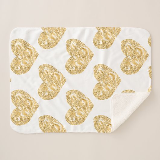 Gold Glitter Hearts Patroon Sherpa Deken (Voorkant (horizontaal))