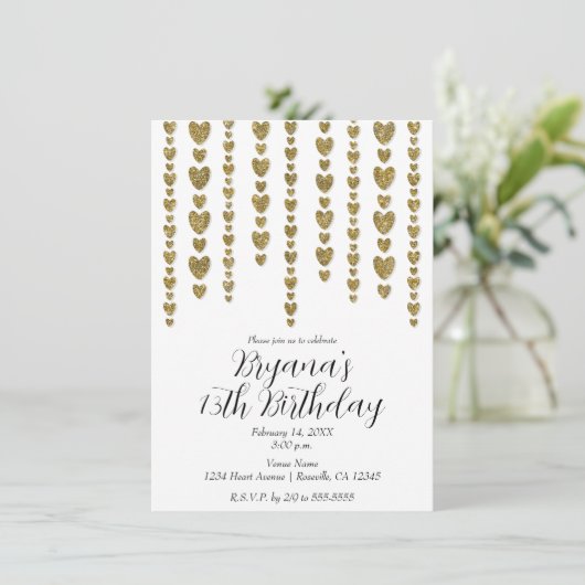 Gold Glitter Hearts Valentijn Verjaardagsfeest Kaart (Staand voorkant)