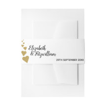 Gold Glitter Hearts Wedding Invitation Band