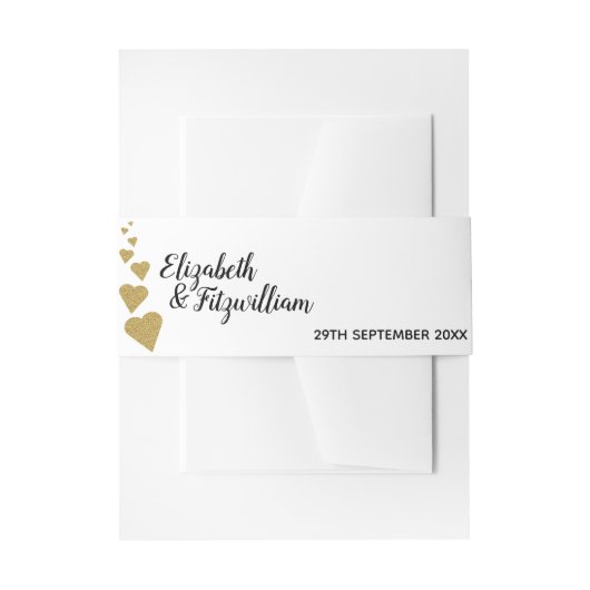 Gold Glitter Hearts Wedding Invitation Band Uitnodigingen Wikkel (Voorkant Voorbeeld)