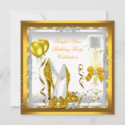 Gold Glitter Heels White Yellow Birthday Party Kaart (Voorkant)