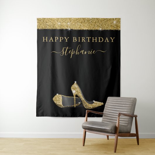 Gold Glitter High Heels - Birthday - achtergrond Wandkleed (In situ)
