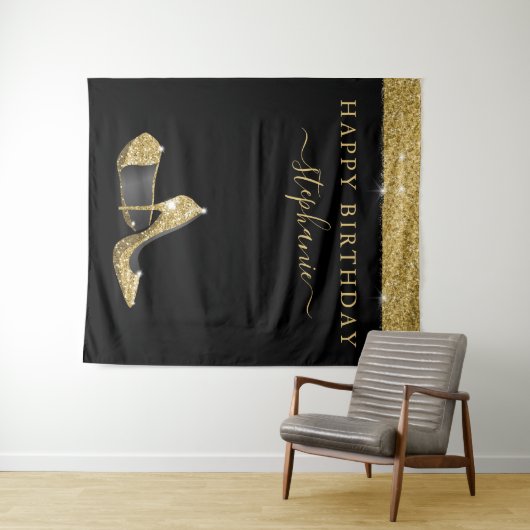 Gold Glitter High Heels - Birthday - achtergrond Wandkleed (In Situ (horizontaal))