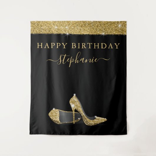 Gold Glitter High Heels - Birthday - achtergrond Wandkleed (Voorkant)