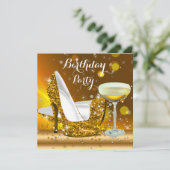 Gold Glitter High Heels Champagne Birthday Party 2 Kaart (Staand voorkant)