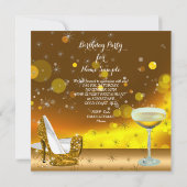 Gold Glitter High Heels Champagne Birthday Party 2 Kaart (Achterkant)
