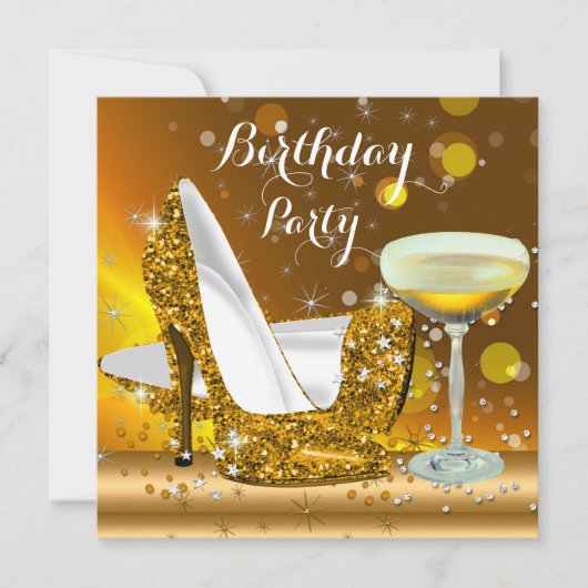 Gold Glitter High Heels Champagne Birthday Party 2 Kaart (Voorkant)