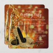 Gold Glitter High Heels Champagne Birthday Party Kaart (Voorkant / Achterkant)