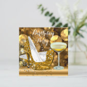Gold Glitter High Heels Champagne Birthday Party Kaart (Staand voorkant)