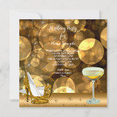 Gold Glitter High Heels Champagne Birthday Party Kaart (Achterkant)