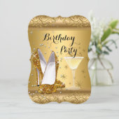 Gold Glitter High Heels Cocktail Birthday Party 4 Kaart (Staand voorkant)