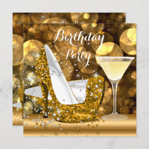 Gold Glitter High Heels Cocktail Birthday Party Kaart