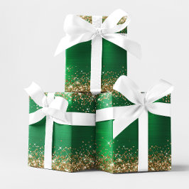 Gold Glitter Holiday Green Ombre Folie Cadeaupapier