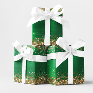 Gold Glitter Holiday Green Ombre Folie Cadeaupapier