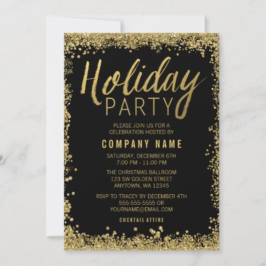 Gold Glitter Holiday Party Kaart (Voorkant)