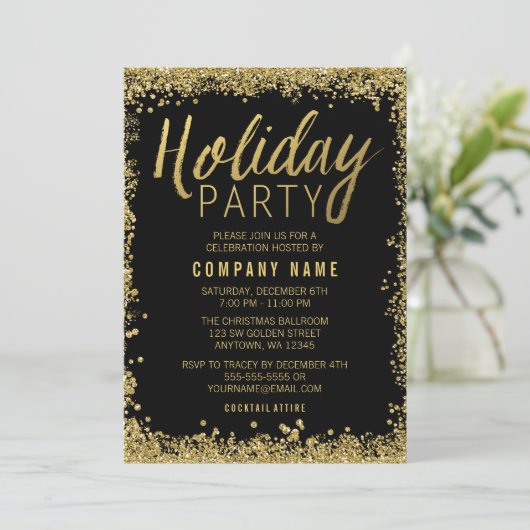 Gold Glitter Holiday Party Kaart (Staand voorkant)