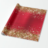 Gold Glitter Holiday Red Ombre Folie Cadeaupapier (Uitgerold)