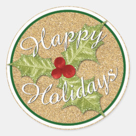 Gold Glitter Holiday Seizoen Holly verliest Patroo Ronde Sticker