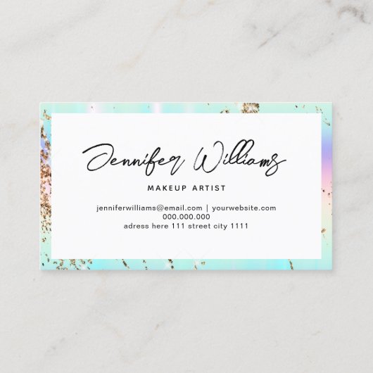 Gold Glitter Holographic Modern Makeup Artist Visitekaartje (Achterkant)