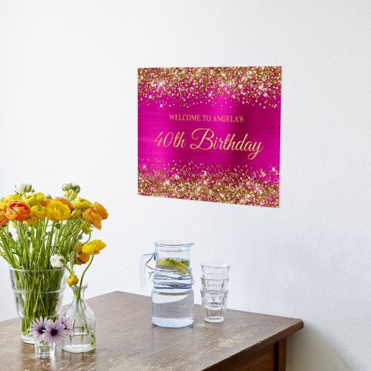 Gold Glitter Hot Pink 40e verjaardag Folie Afdrukken (Laag (Keuken))