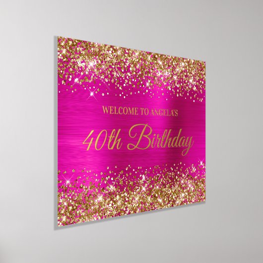 Gold Glitter Hot Pink 40e verjaardag Folie Afdrukken (Laagn)