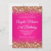 Gold Glitter Hot Pink Fancy Monogram 21e Verjaarda Kaart (Voorkant)
